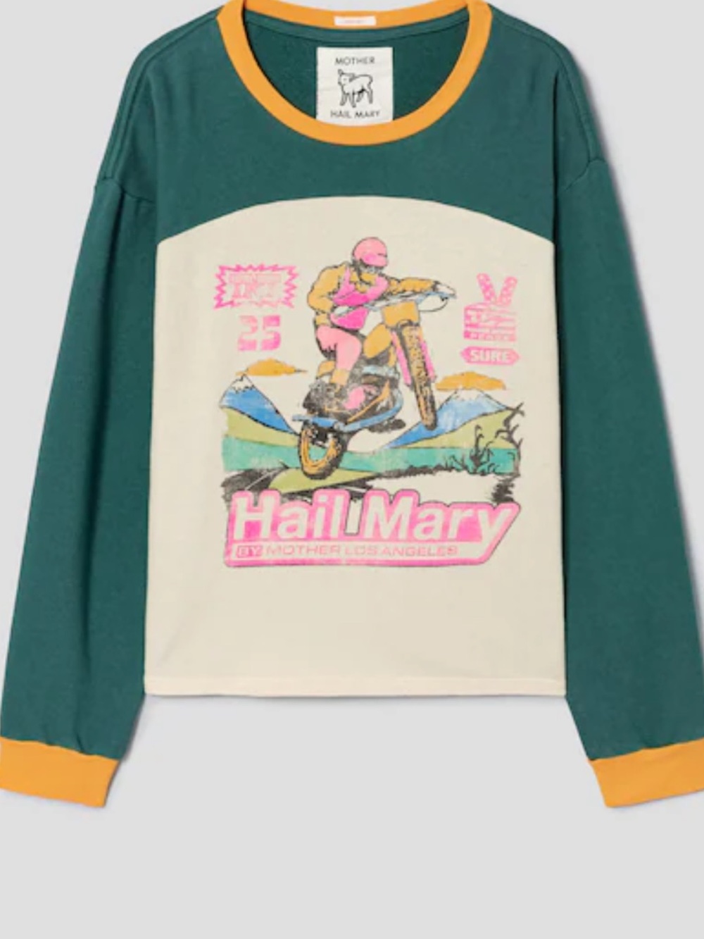 ISO MOTHER Hail Mary Long-Sleeve Graphic Tee - Green, Cream & Yellow